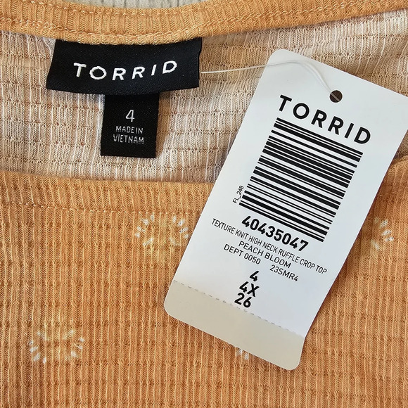 Torrid •Size 4X• Texture Knit High Neck Ruffle Crop Top Tank Peach Bloom NWT - Picture 4 of 6